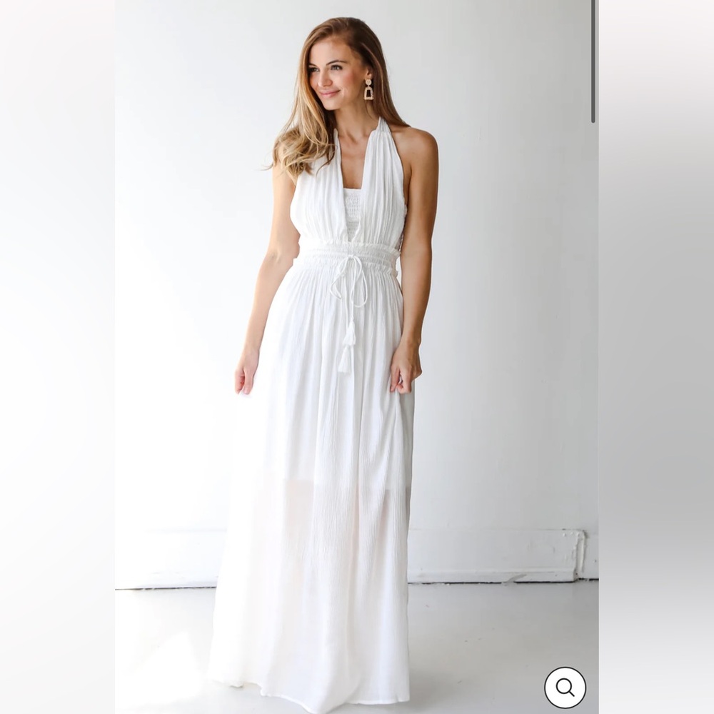 White Halter Maxi Dress